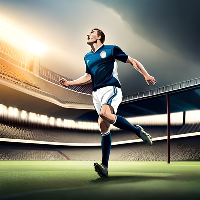 Ein Fußballspieler, der in einem Stadion läuft