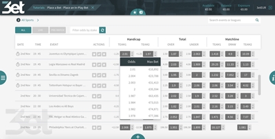 Sportwetten-Oberfläche von 3et