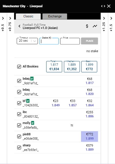 Ansicht der Sportmarket Pro-App
