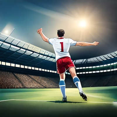 Ein Fußballspieler, der auf dem Spielfeld das Victory-Zeichen macht