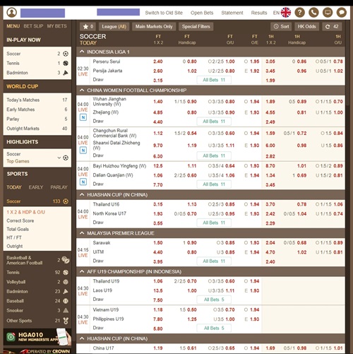 Singbet Sportwetten-Oberfläche