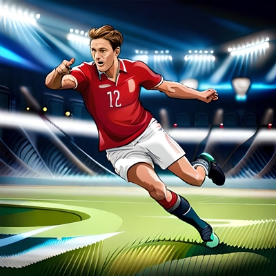Ein Sportler im roten Trikot, der kurz davor ist zu punkten
